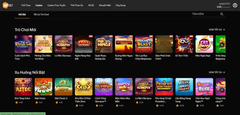 Sảnh Casino với hàng ngàn game cược đỉnh cao.