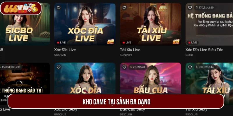 Kho trò chơi có tại sảnh cược thiết kế phong phú.