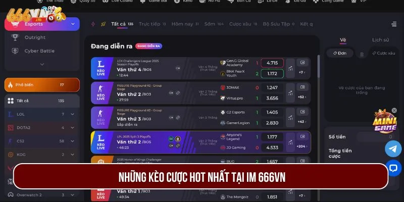 Tổng hợp kèo chơi hot tại thể thao IM 666VN.