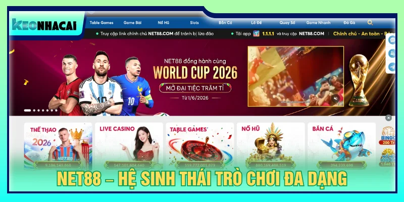 Giao diện thương hiệu NET88 với kho trò chơi giải trí đa dạng và tốc độ cao.